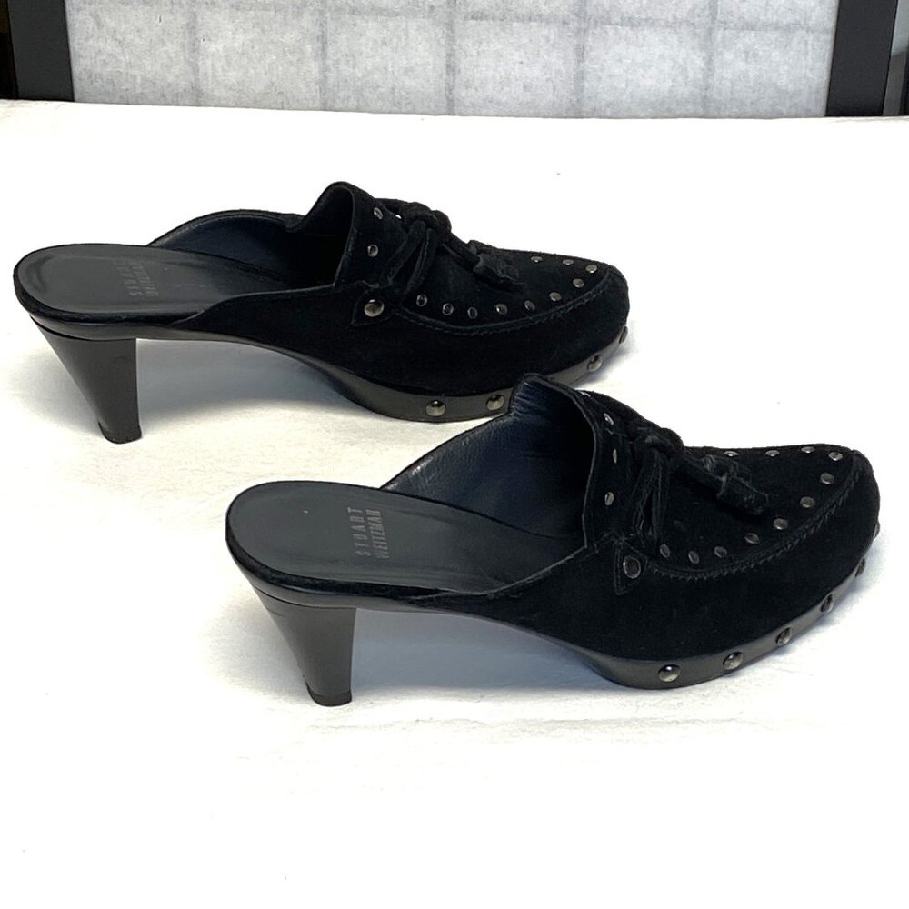 Stuart Weitzman Black Suede Studded Tassel Clog M… - image 5